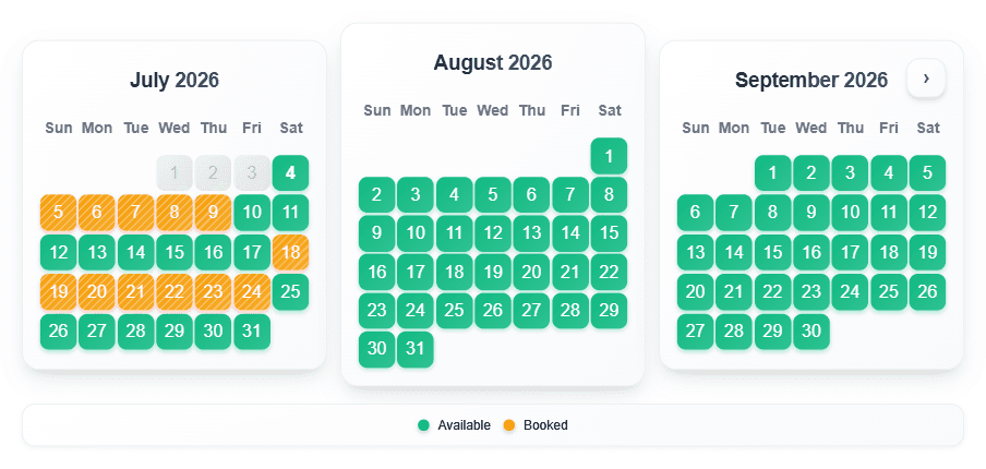 RentalBeam synced availability calendar that powers a direct-booking workflow